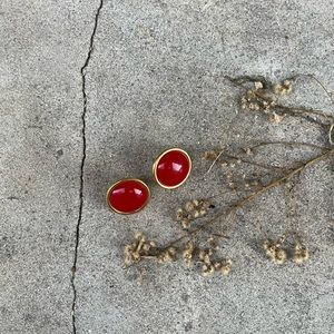 Vintage. large Red Circular Clip Ons with Gold Trim